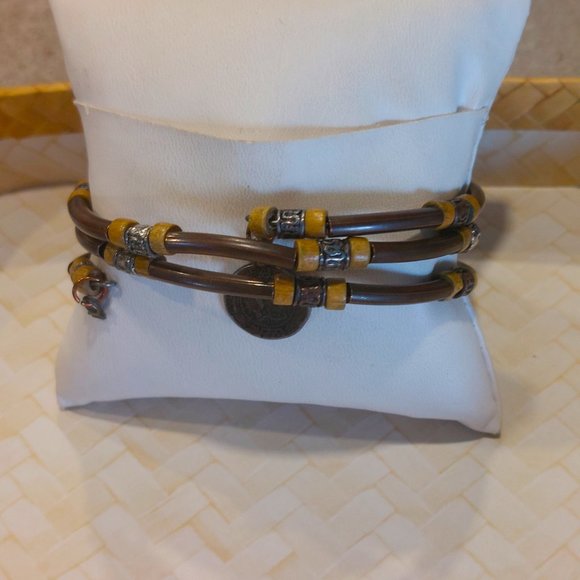 Women's Brown Mix Wraparound Bracelet w/Coin Accent - NWOT - Picture 7 of 10